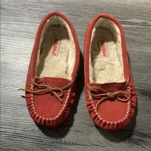 Minnetonka Red Suede Moccasins with Bow